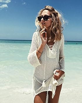 NFASHIONSO Women's Fashion Swimwear Crochet Tunic Cover Up/Beach Dress | Amazon (US)