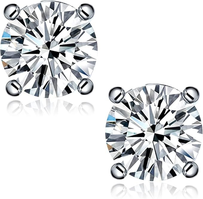 Moissanite Stud Earrings, 0.6ct-4ct D Color VVS1 Clarity Brilliant Round Cut Lab Grown Diamond Ea... | Amazon (US)