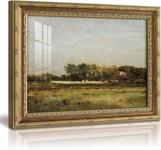 InSimSea 13x16 Vintage Wall Art Canvas Print, Gold Framed Grassy Fields Landscape Vintage Oil Pai... | Amazon (US)