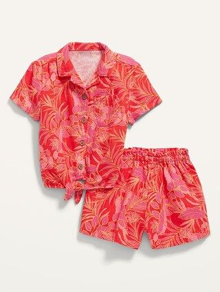 Tie-Front Linen-Blend Top and Shorts Set for Toddler Girls | Old Navy (US)