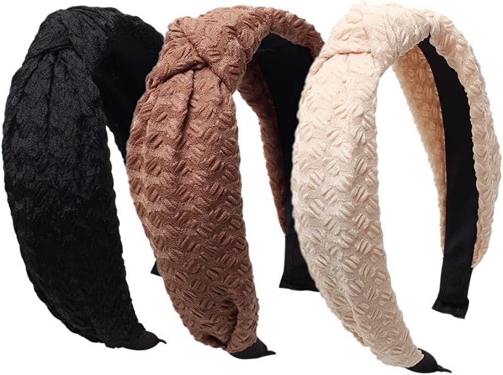 Cuizhiyu 3PK Black Knot Headbands for Women Wide Hair Bands lace Brown Non Slip Fashion Hair Hoop... | Amazon (US)