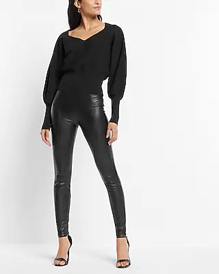 Super High Waisted Faux Leather Leggings Black Women's XXS | Express