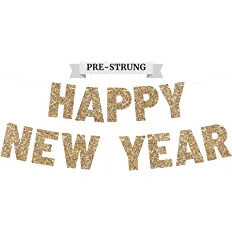 Pre-Strung Happy New Year Banner - NO DIY - Gold Glitter New Years Eve Party Banner - Pre-Strung ... | Amazon (US)