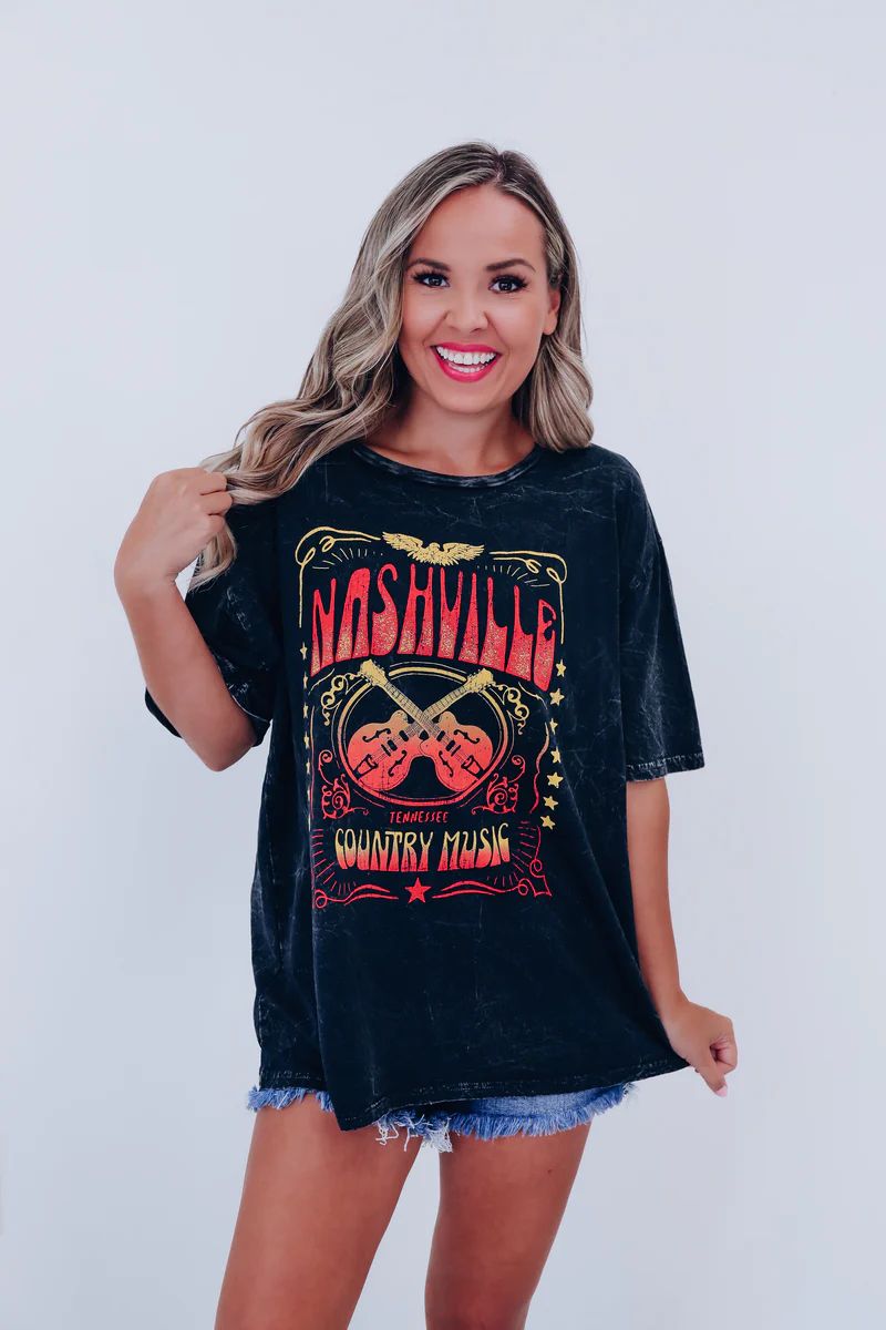 Country Music Nashville Graphic Tee - Black | Whiskey Darling Boutique