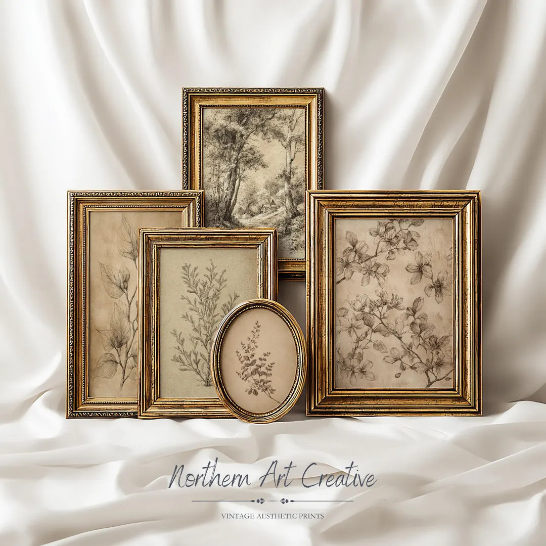 Earthy Botanical Gallery Wall Set: Vintage Floral Sepia Tones Printable Wall Art (Digital Downloa... | Etsy (US)