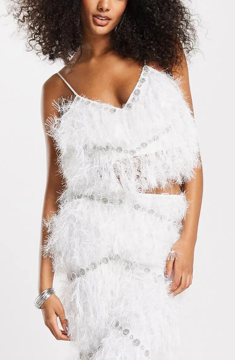 ASOS DESIGN Embellished Faux Feather Camisole | Nordstrom | Nordstrom