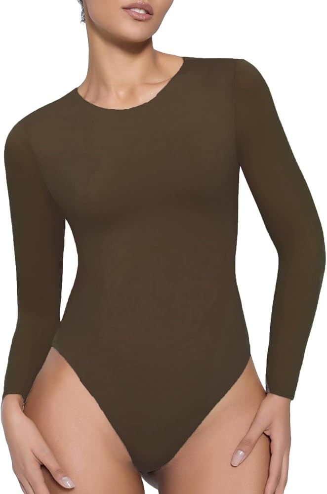 Avidlove Long Sleeve Bodysuits for Women Y2K Crew Neck Body Suit Double Lined Thong Bodysuit Slim... | Amazon (US)