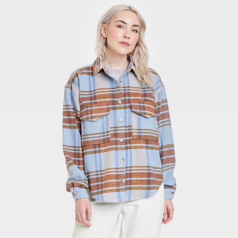 Women's Ford Bronco Plaid Graphic Shirt Shacket - Blue | Target