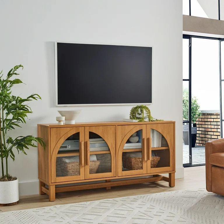 Open Box Better Homes & Gardens Juliet Arc TV Stand for TVs up to 65", Light Honey Finish | Walmart (US)