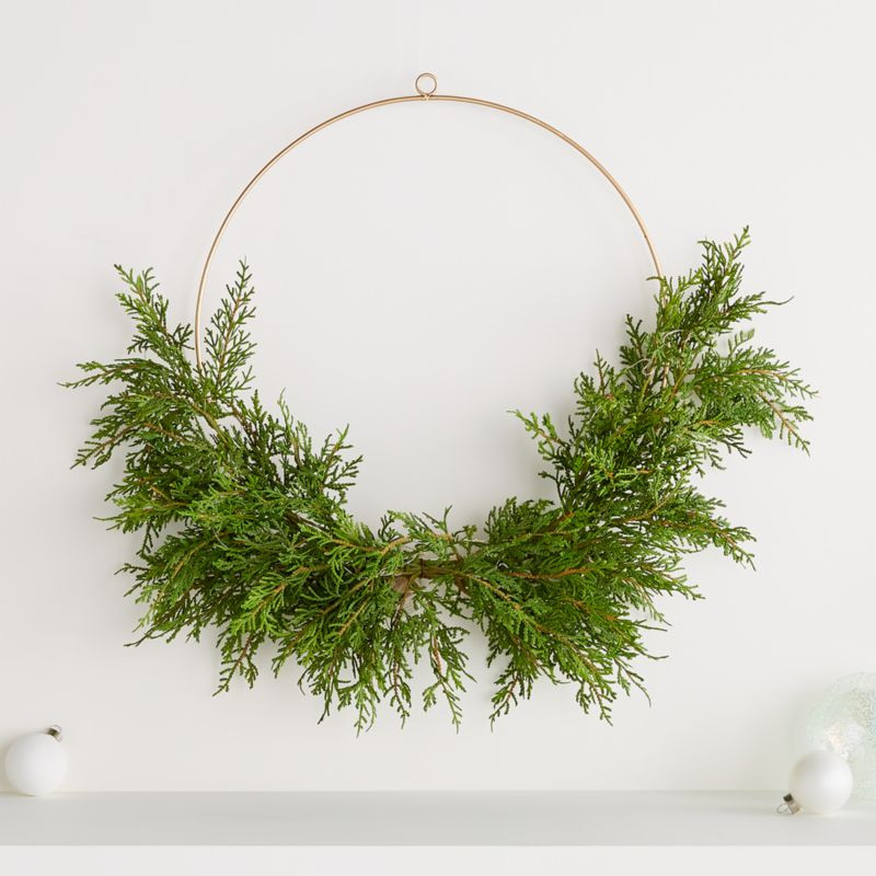 Pre-Lit Hemlock Pine Hoop Wreath | Crate and Barrel | Crate & Barrel