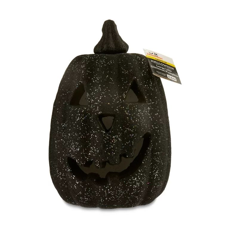 Halloween Black Glittered Foam LED Jack-O'-Lantern Decoration, 7"L x 7"W x 10.5"H, by Way To Cele... | Walmart (US)