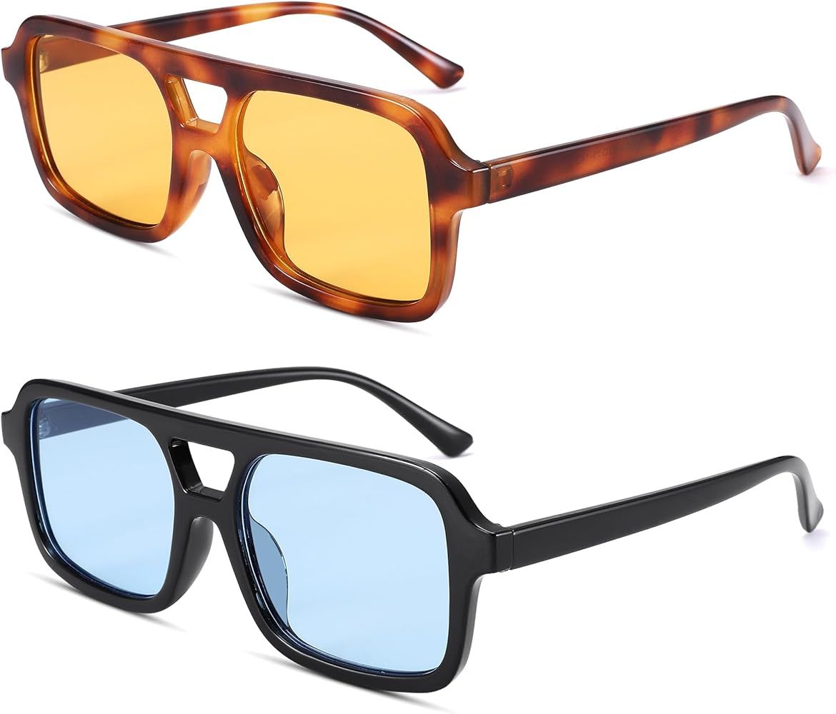 Pro Acme Retro 70s Square Aviator Sunglasses Women Men Vintage Flat Trendy Shades | Amazon (US)