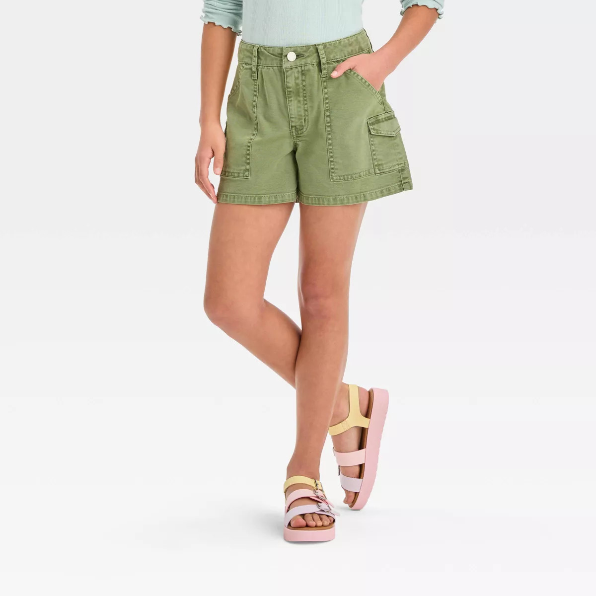 Girls' Loose Utility Cargo Shorts - art class™ Olive Green L | Target