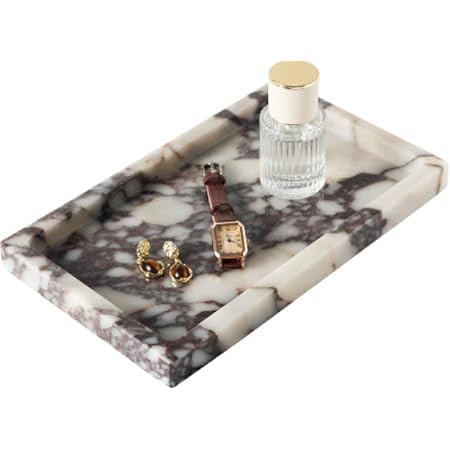 DUANYAN Natural Marble Tray for Bathroom, 12" x 6" Calacatta Marble Tray | Amazon (US)
