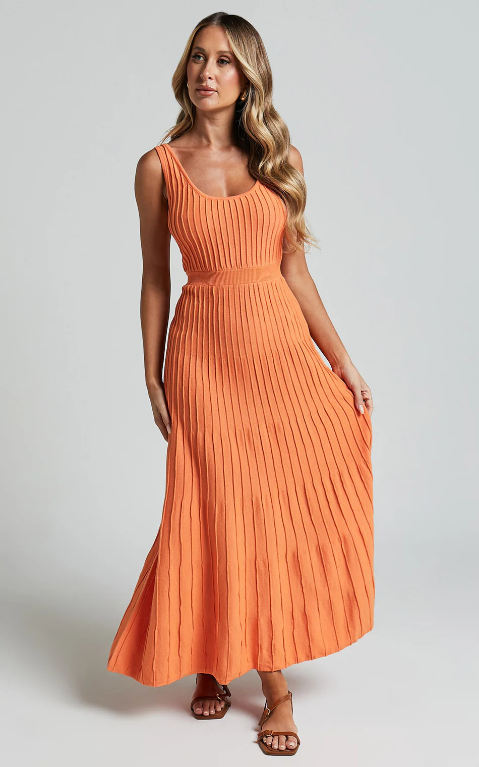 Square Neck Strappy Knit Dress in Mango | Showpo (US, UK & Europe)