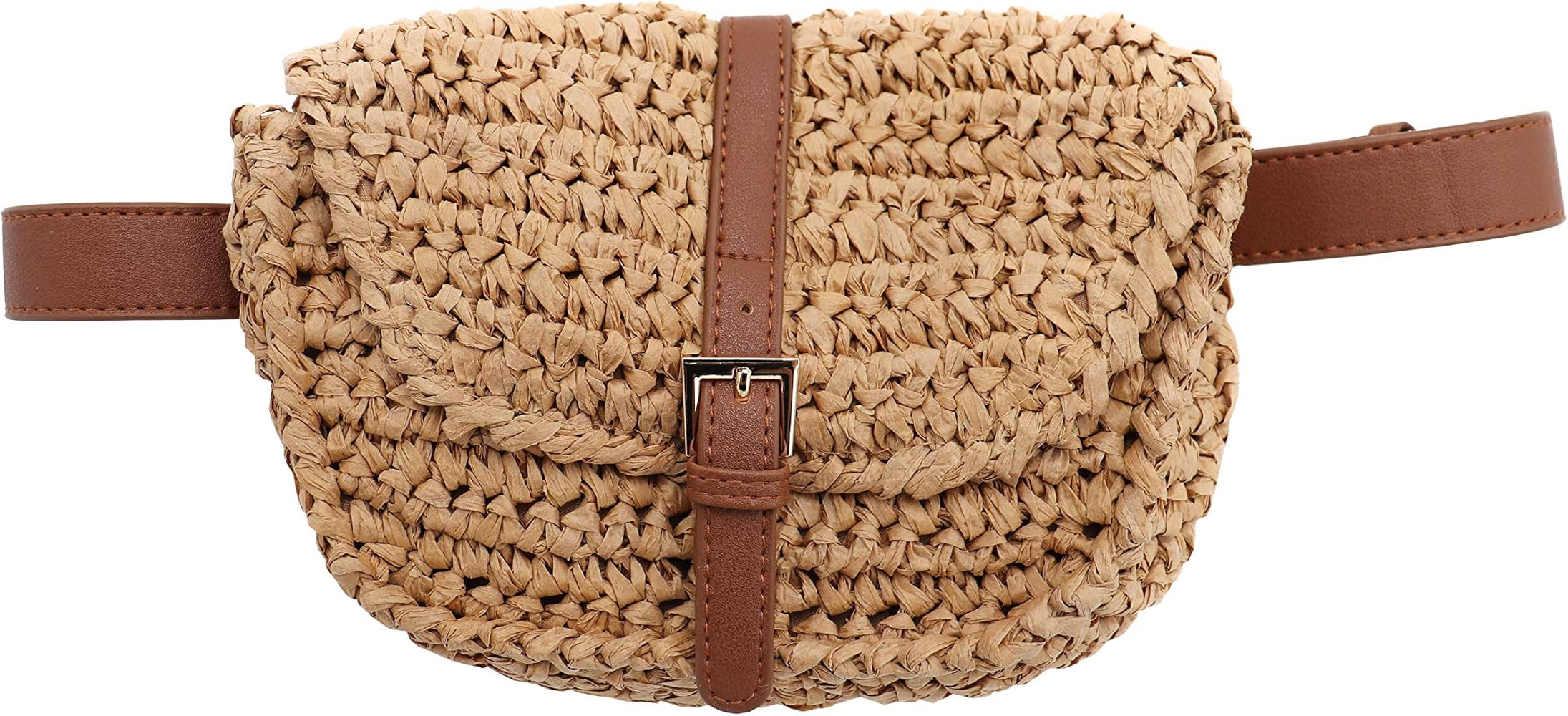 surell Summer Straw Paper Hands Free Fanny Pack - Hand Woven Beach Handbag - Perfect Beach Gift | Amazon (US)