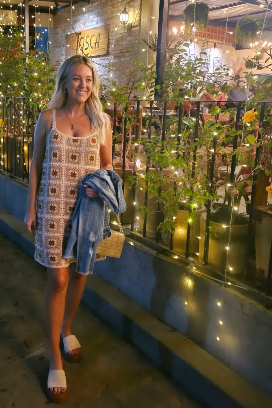 OOTD: Is it just me or is there anything better than a night out in Mexico eating Italian for dinner?! 😛 

Crochet dress: SMALL (tts) 
Jean jacket: SMALL (tts) 
Platform sandals: 7 (tts) 

#LTKtravel #LTKfindsunder50 #LTKSeasonal