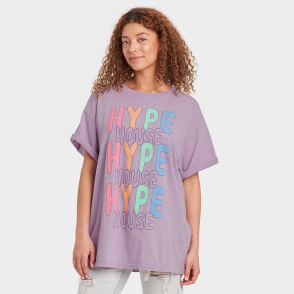 Women's Hype House Repeat Short Sleeve Graphic T-Shirt - Purple | Target