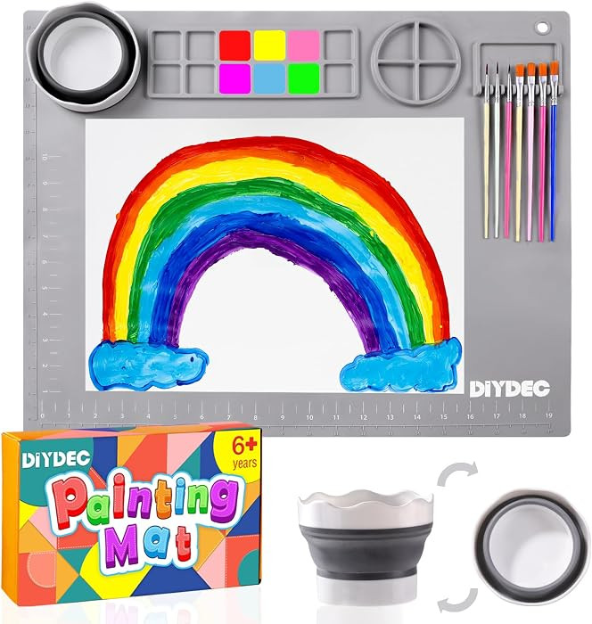 DIYDEC Silicone Craft Mat for Kids 20X16 Inch Large Silicone Art mat with Detachable Cup Painting... | Amazon (US)