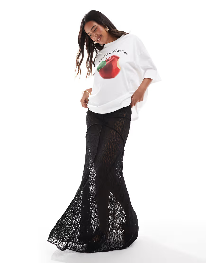 ASOS DESIGN lace maxi skirt in black | ASOS (Global)