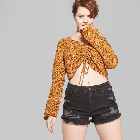 Women's High-Rise Destructed Jean Shorts - Wild Fable™ Black Wash | Target