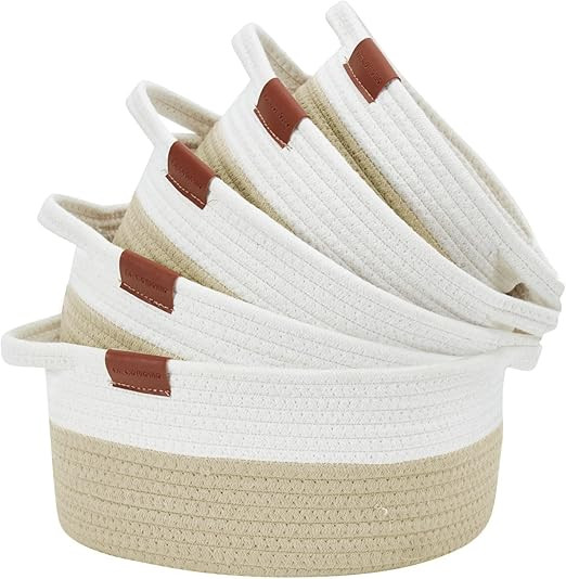 DECOMOMO Small Basket | Rope Baskets for Storage Cotton Woven Basket Bins with Handles for Nurser... | Amazon (US)