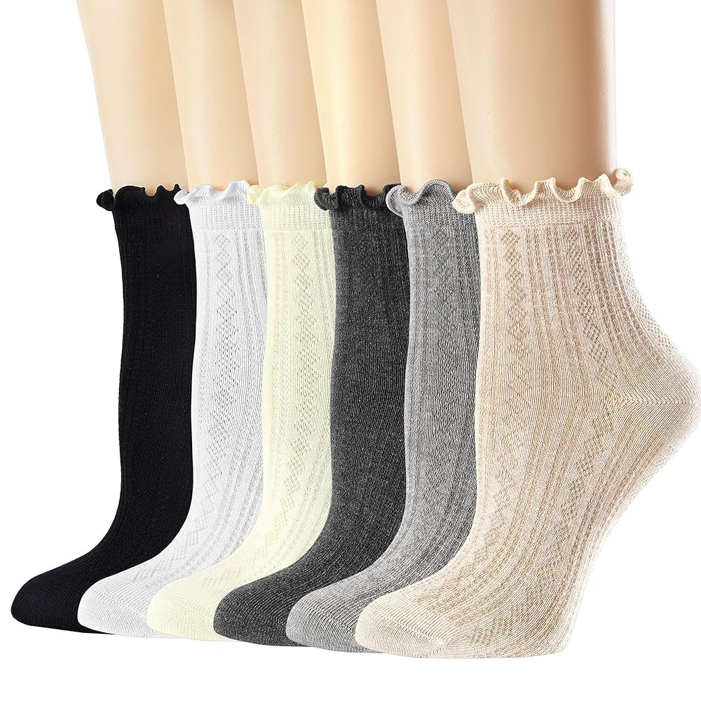 Mcool Mary Womens Crew Socks Ruffle Casual Cotton Frilly Breathable Cute Knit Lettuce Trim Dress ... | Amazon (US)