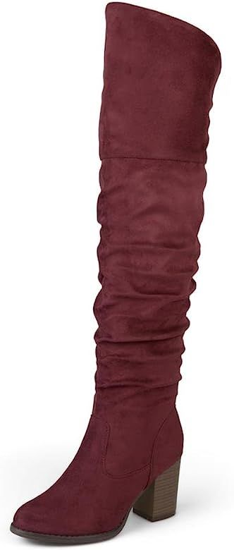 Brinley Co. Womens Regular Wide Calf and Extra Wide Calf Ruched Stacked Heel Faux Suede Over-The-... | Amazon (US)