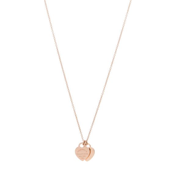 18K Rose Gold Mini Return to Tiffany Double Heart Tag Pendant Necklace | FASHIONPHILE (US)