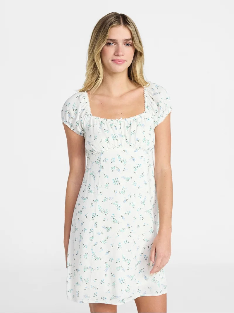 No Boundaries Fit and Flare Dress with Puff Sleeves, Women's XXS-XXL | Walmart (US)