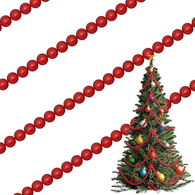 4E's Novelty 9-Foot Red Wooden Cranberry Garland - Rustic Wood Bead Garland for Cozy Christmas Tr... | Amazon (US)