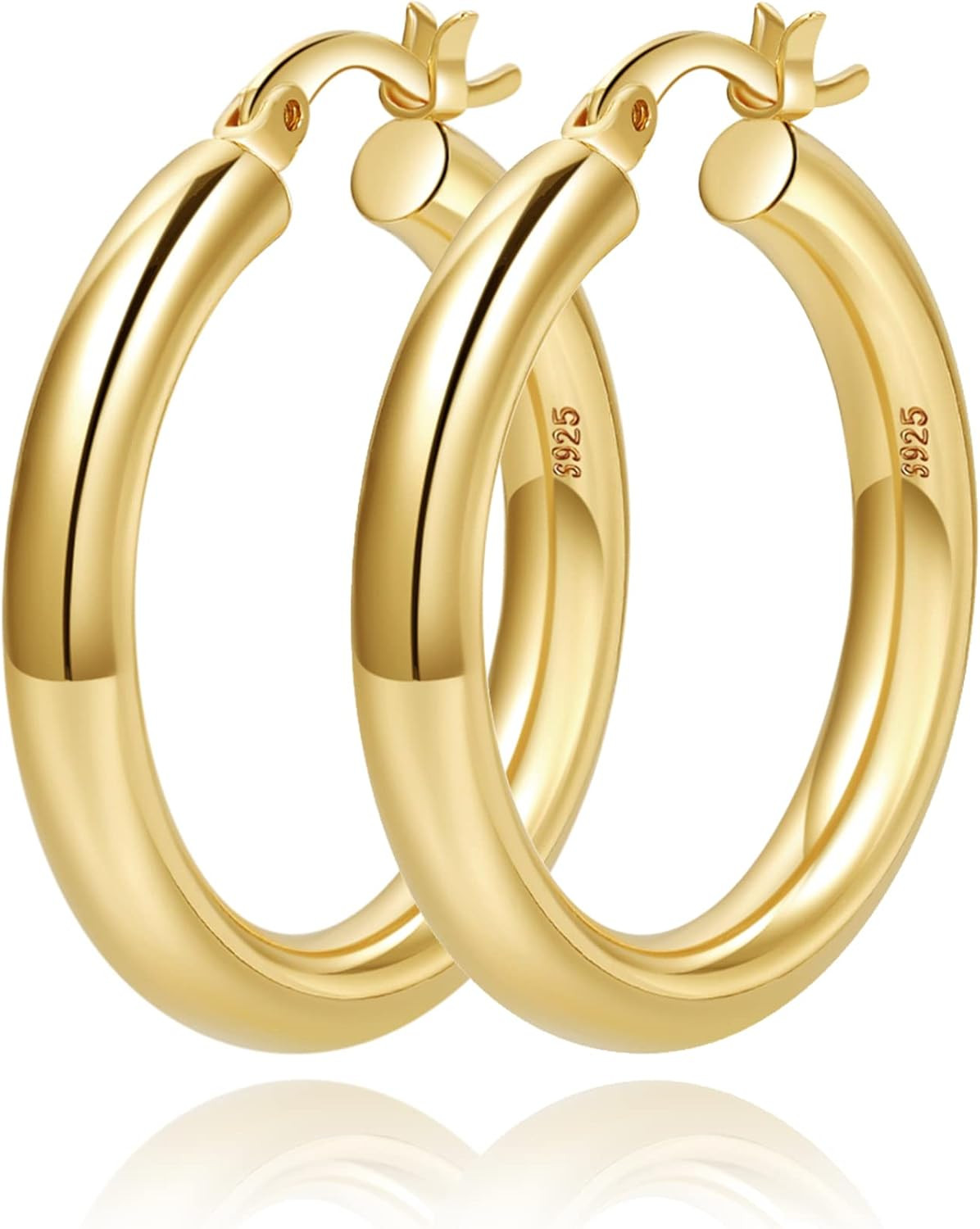 4mm Thick Gold Chunky Earrings Steling Silver Post Hoops Earrings For Women Hollow Tube Hoops Earrings Thick Gold Hoop Earrings Hypoallergenic Lightweight Gold Hoop Large Earrings 20/30/40/50/60MM | Amazon (US)