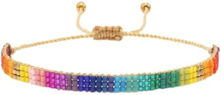 Trendy Rainbow Bead Strand Bracelet for Women, Colorful Beaded Pride LGBT Couples Yellow String R... | Amazon (US)