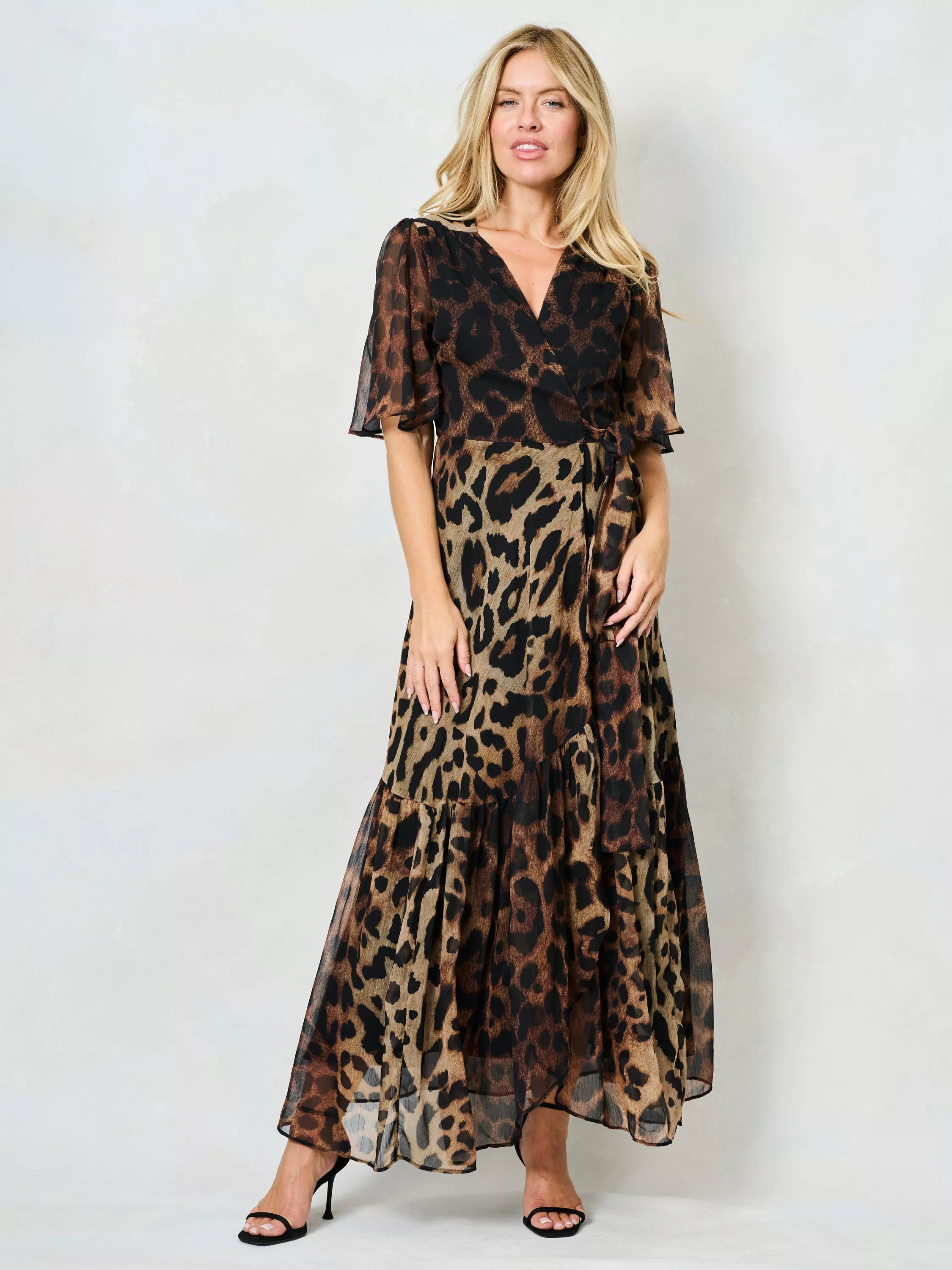 Hope & Ivy The Lexi Animal Print Short Sleeve Wrap Maxi Dress | John Lewis (UK)