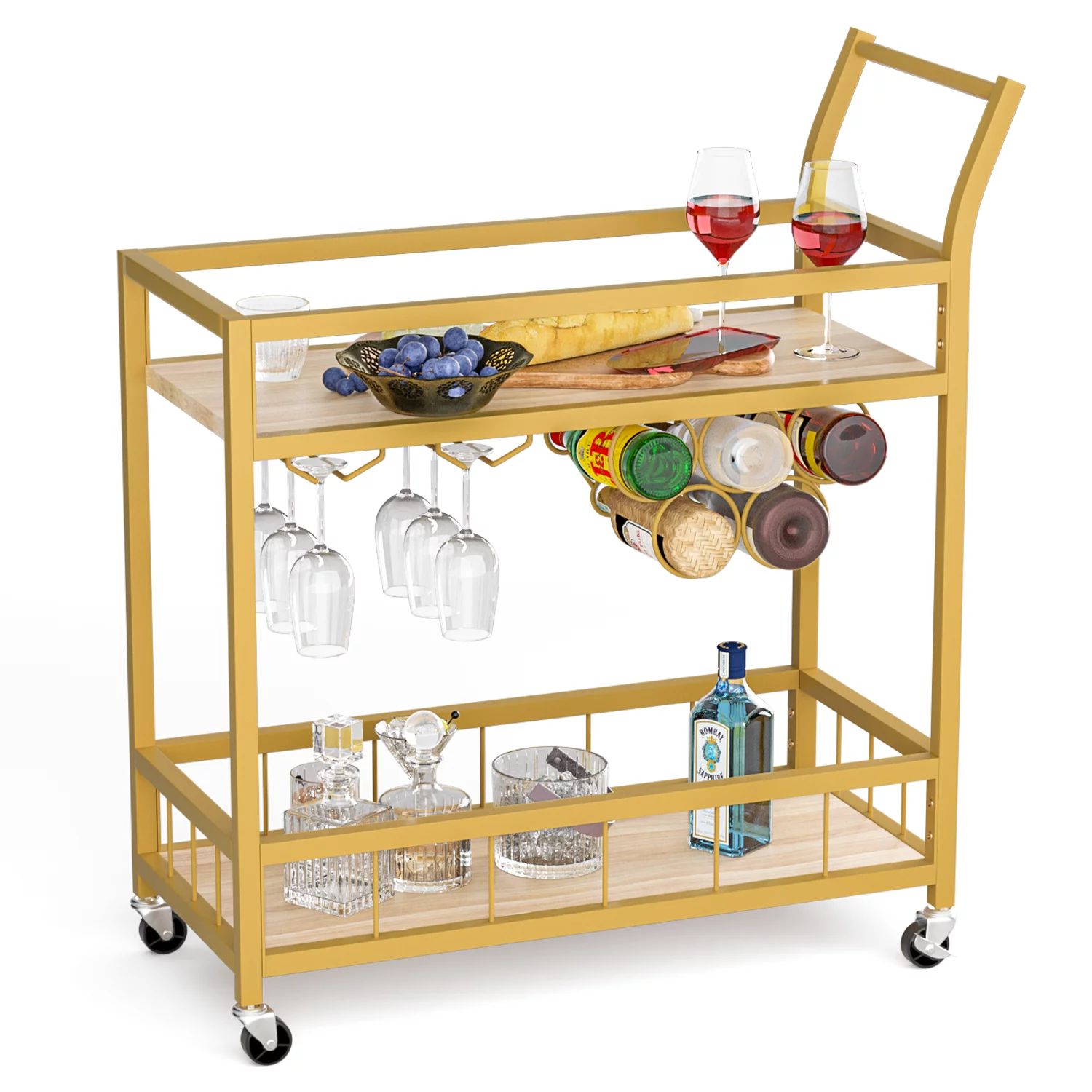 Homall Bar Cart Home Industrial Mobile Bar Cart with Wine Rack, Glass Holder and Wood Storage She... | Walmart (US)