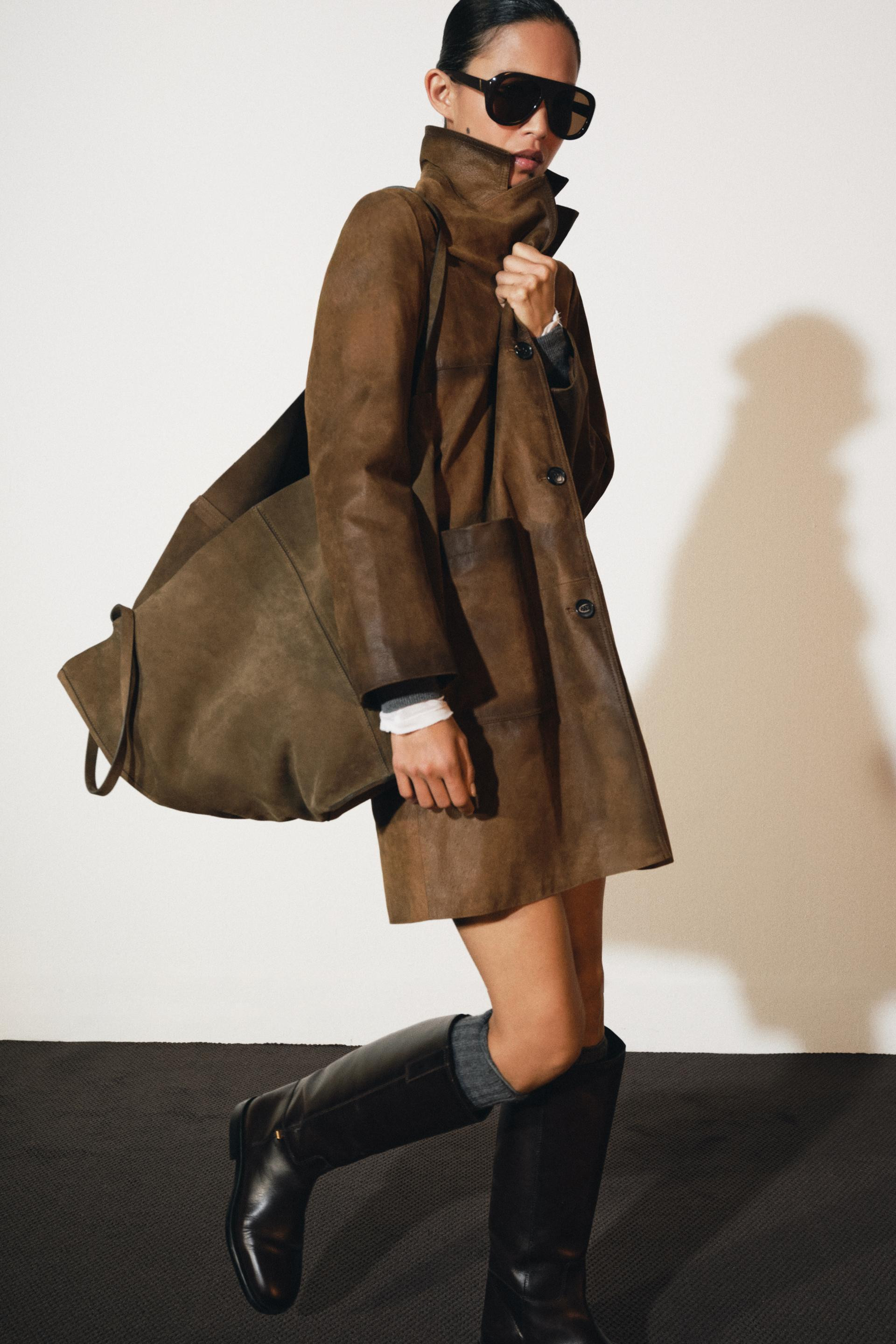 Zara - 100% Leather Coat Zw Collection Limited Edition In Light Brown - M - Woman | Zara UK