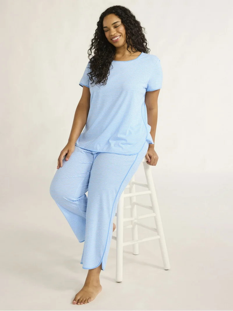 Joyspun Women's Sleep Tee and Pants Pajama Set, 2-Piece, Sizes XS-3X | Walmart (US)