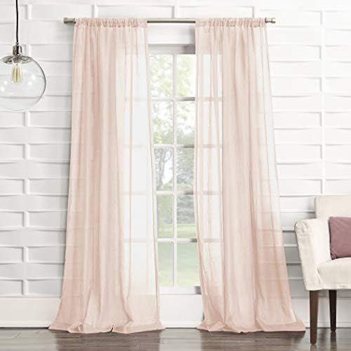 No. 918 - 56520 Tayla Crushed Texture Semi-Sheer Rod Pocket Curtain Panel, 50" x 95", Blush Pink | Amazon (US)