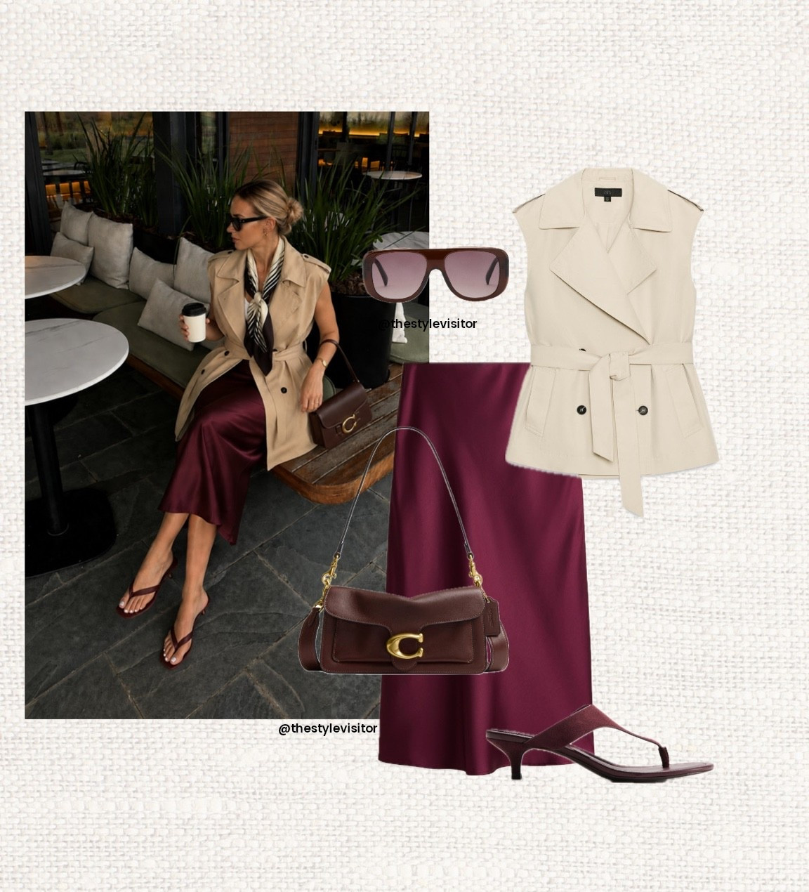 Burgundy is officially entering the fall rotation 🍷🤎 The satin midi skirt paired with a sleeveless trench is such an easy way to transition into the new season while it’s still warm. Finished with chocolate brown accessories for that rich, elevated feel.

Hit that ❤️ button to come back later to shop.

burgundy outfit, transitional outfit, fall outfit, early fall style, autumn outfit, satin skirt, midi skirt outfit, sleeveless trench, trench vest, burgundy skirt, chocolate brown accessories, brown bag, kitten heels, thong sandals, fall fashion, women’s fashion, chic outfit, classy outfit, elevated basics, neutral style, fall color palette, transitional style, everyday outfit, outfit inspiration, fall wardrobe

#LTKautumn #LTKstyletip #LTKeurope
