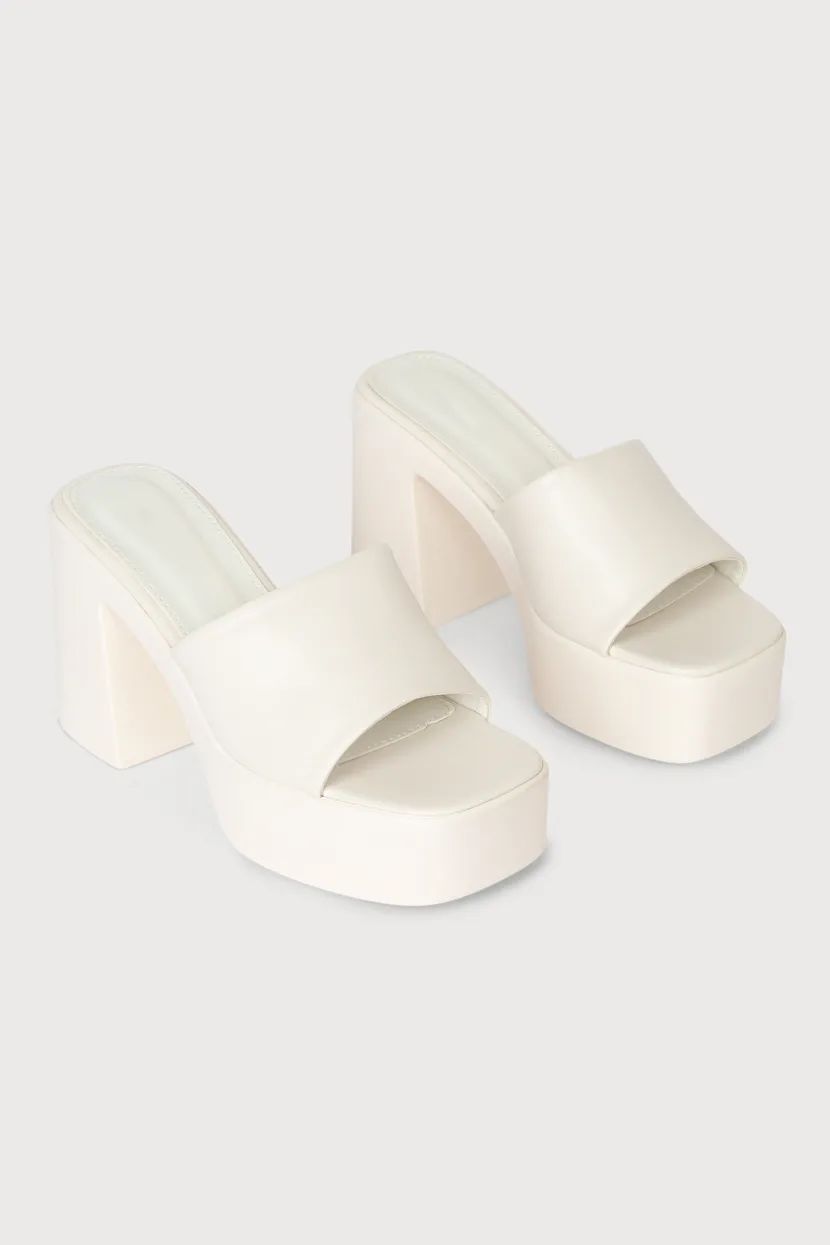 Emiko Cream Platform Block Heel Slide Sandals | Lulus (US)
