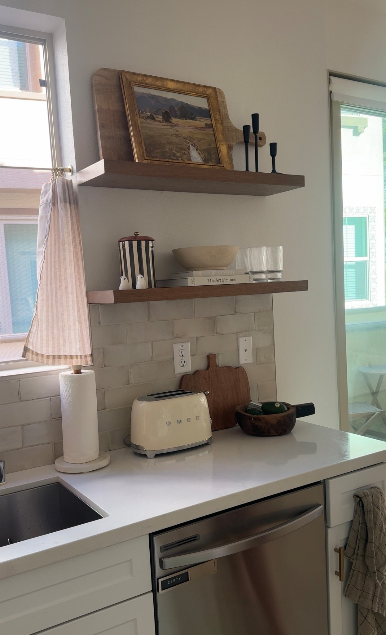 floating shelves in my kitchen !  They are custom dimensions - 33”L 9”D stain is special walnut🤎 can also request a stain sample through the seller which is what we did :) 

#LTKHome #LTKSeasonal #LTKFamily