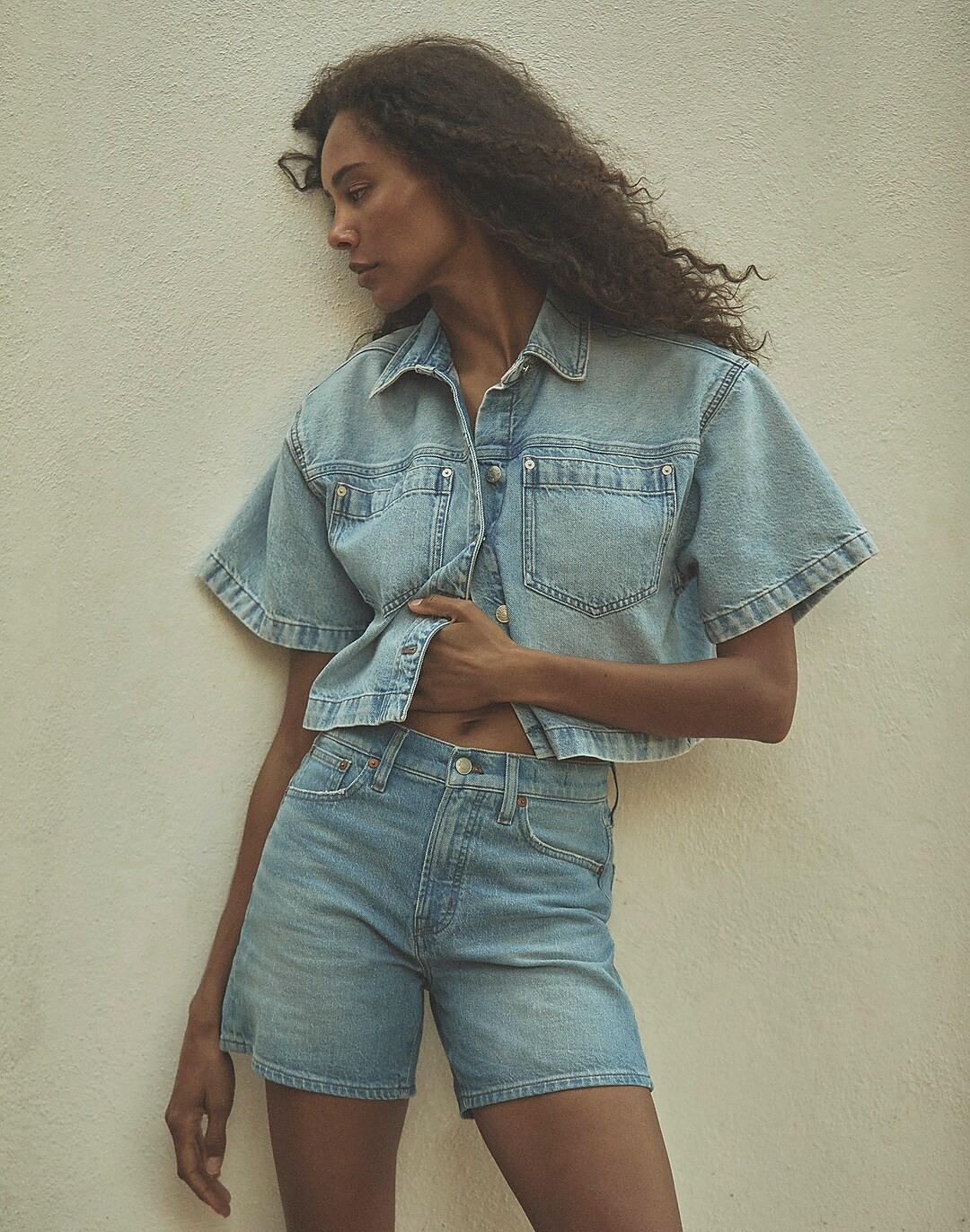 Denim Short-Sleeve Shirt-Jacket in Ahern Wash | Madewell
