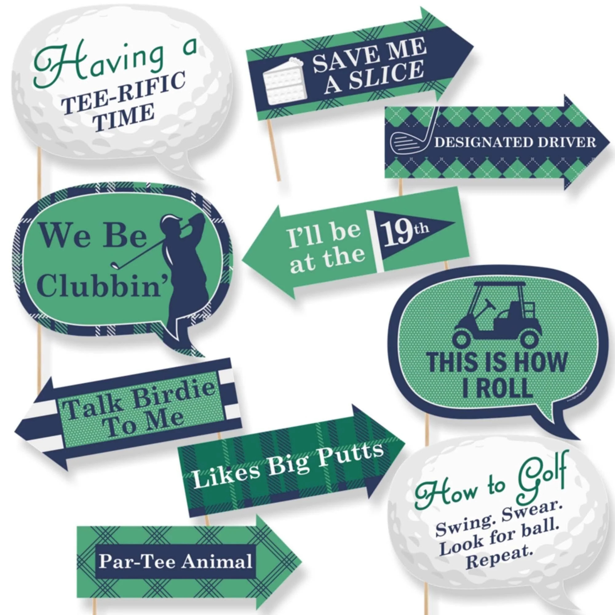 Funny Par-Tee Time - Golf - 10 Piece Photo Booth Props Kit | Big Dot of Happiness