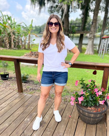 #walmartpartner These Denim Shorts are just $14.98 and I LOVE them. The fit and length is just perfect. The rolled hem is sewn in place. I bought 2 colors and am wearing them TTS in a 10. #walmartfashion @walmartfashion



#LTKFindsUnder50 #LTKMidsize #LTKOver40
