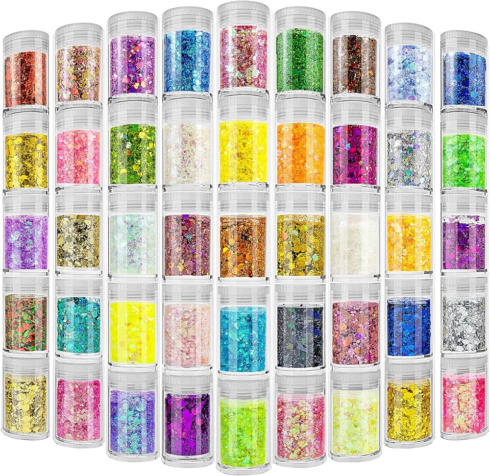45 Holographic Chunky Sequins & Fine Powder Glitter Mix, Iridescent Glitter Flakes for Face, Body... | Amazon (US)