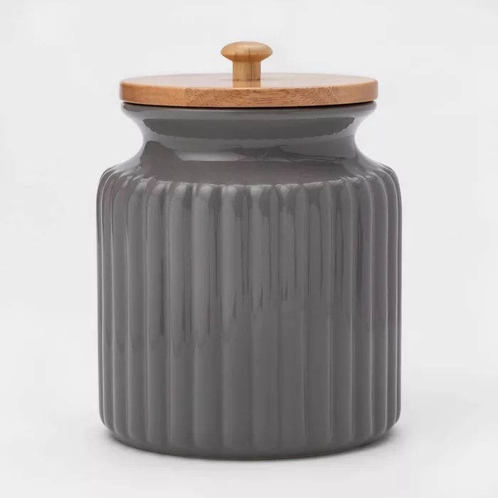 84oz Stoneware Ribbed Food Storage Canister with Wood Lid Gray - Threshold™ | Target