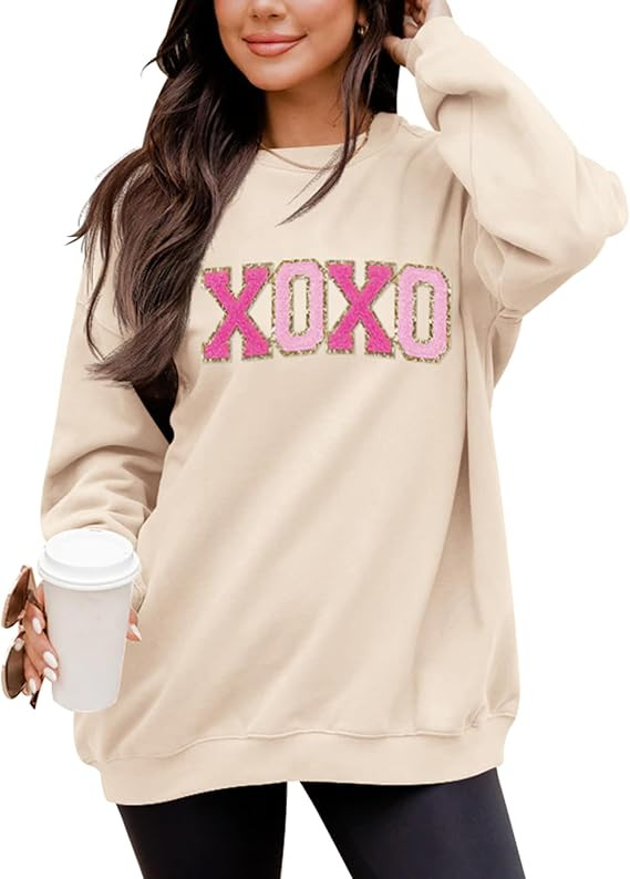 LETSEE Womens Valentine's Day Crewneck Sweatshirt Letter Chenille Patch Long Sleeve Pullover Tops... | Amazon (US)