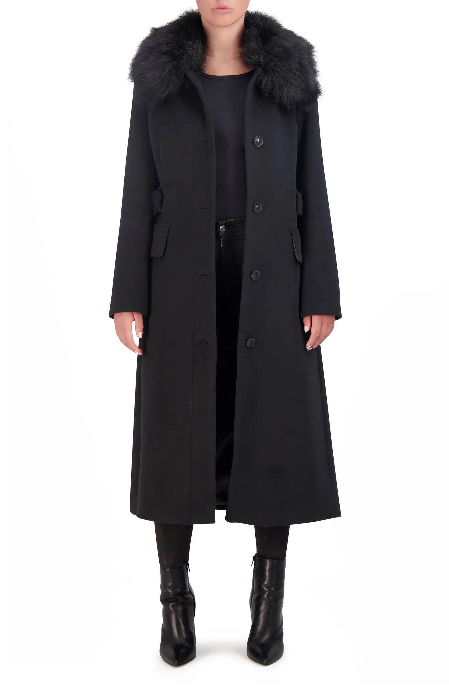 Belted Faux Fur Collar Wool Blend Coat | Nordstrom