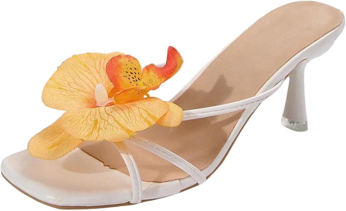 MakeMeChic Women's Open Toe Floral Kitten Heels Flower Summer Beach Sandals | Amazon (US)