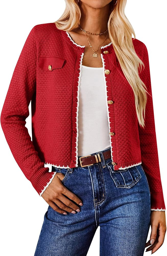 GRACE KARIN Women's Lightweight Long Sleeve Cardigan Two-Tone Button Knit Sweater Cardigans Autum... | Amazon (UK)